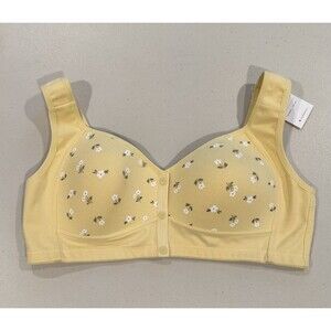 NEW Daisy Bra Womens XL Yellow Floral Front Snap Wireless Stretch Comfort